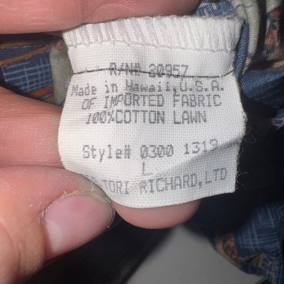 Vintage Tori Richard Casual Button Down Shirt L Blue Brown Palm Tree Cotton Lawn - Picture 8 of 9